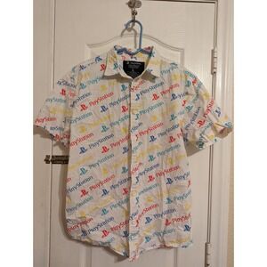 Playstation Shirt‎ Mens Medium Button Down Logo Short Sleeve Casual Classic Sz L